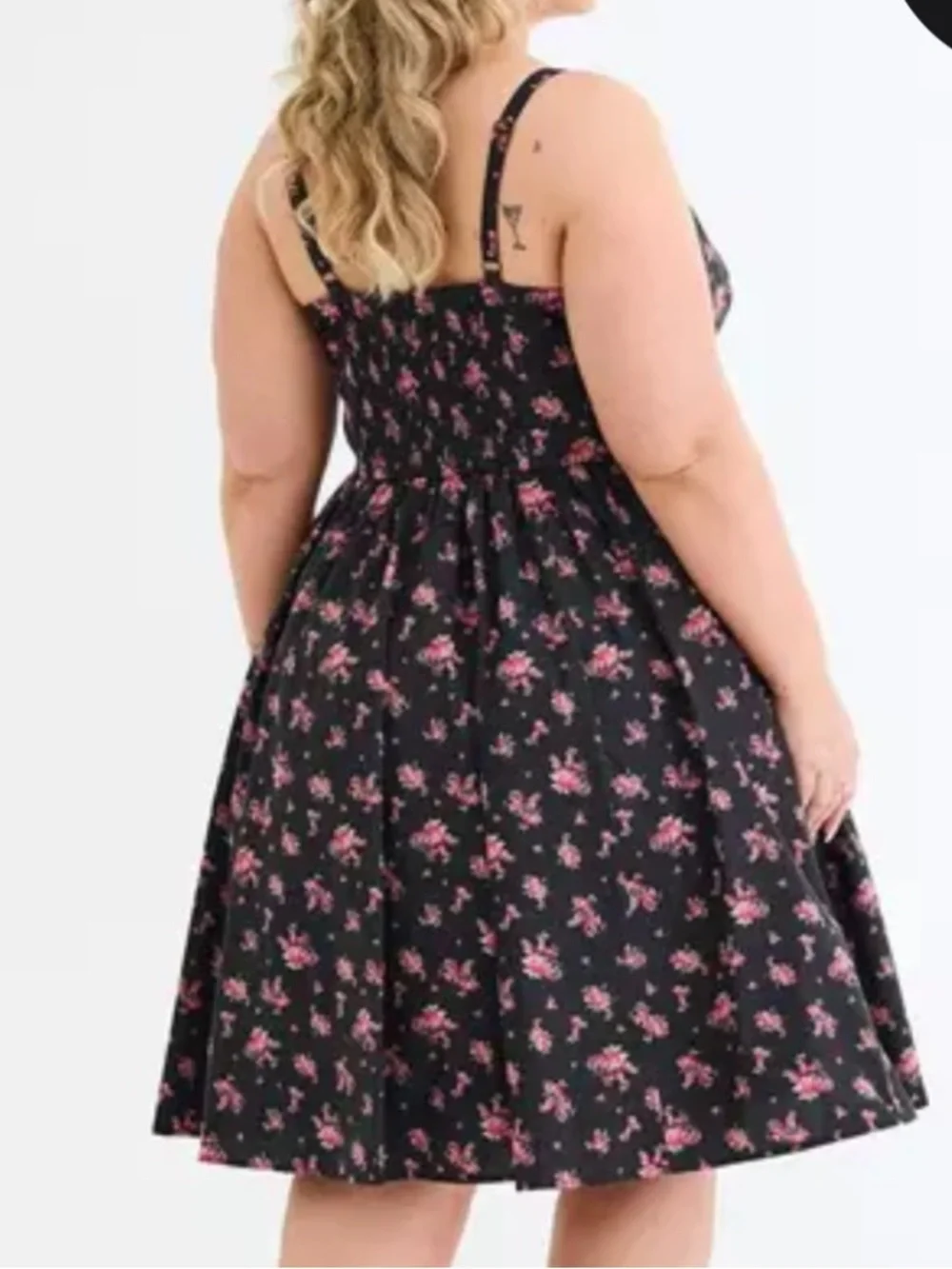 Retro Chic By Torrid Sz 00 US M/L 10 Black Floral Pin Up Belted Swing Dress NWT